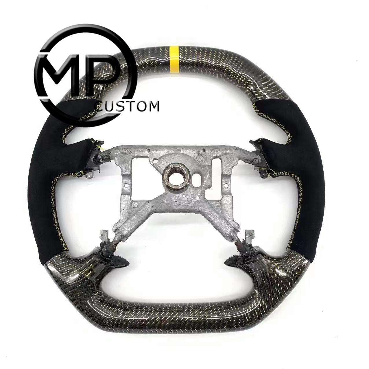 MPCUSTOM Fit For Ford mustang GT 1999-2004 gloss golden wire carbon fiber steering wheel black Alcantara yellow line