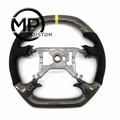 MPCUSTOM Fit For Ford mustang GT 1999-2004 gloss golden wire carbon fiber steering wheel black Alcantara yellow line
