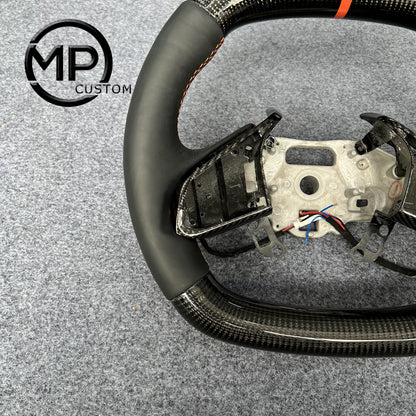 MPCUSTOM Fit For Chevrolet Corvette C8 2020+ carbon fiber steering wheel black smooth leather orange center line heating function