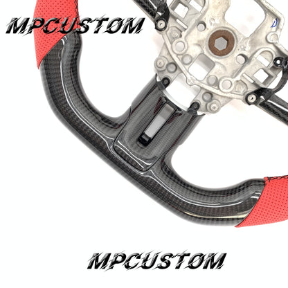 Mpcustom for Ford Mustang 2015-2017 carbon fiber steering wheel red stripe line and red stitching