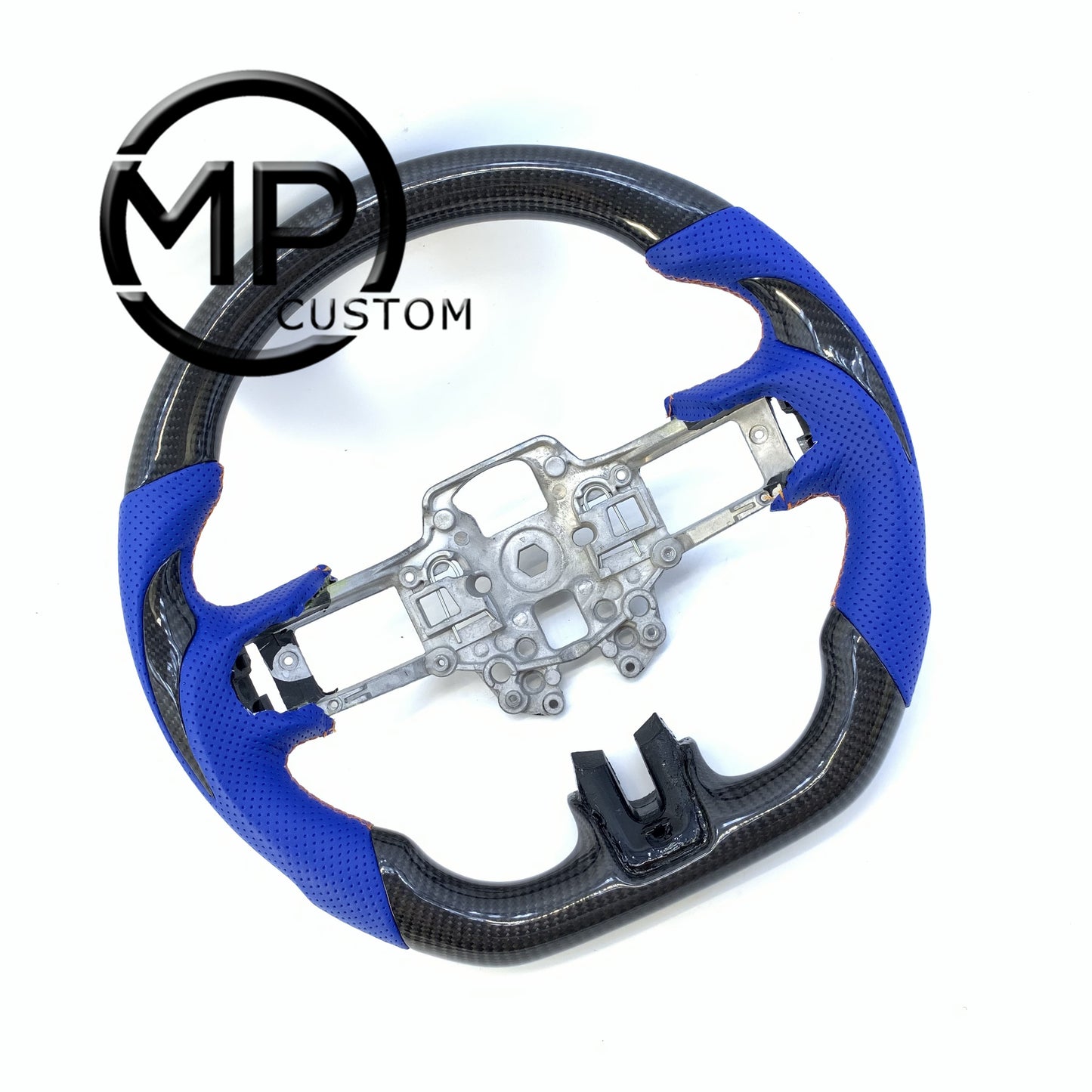 MPCUSTOM Fit For Ford mustang SHELBY GT350R 2018-2023 EcoBoost/GENUINE2018-2021 gloss carbon fiber steering wheel blue perforated leather thumb grips