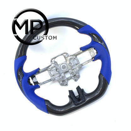 MPCUSTOM Fit For Ford mustang SHELBY GT350R 2018-2023 EcoBoost/GENUINE2018-2021 gloss carbon fiber steering wheel blue perforated leather thumb grips
