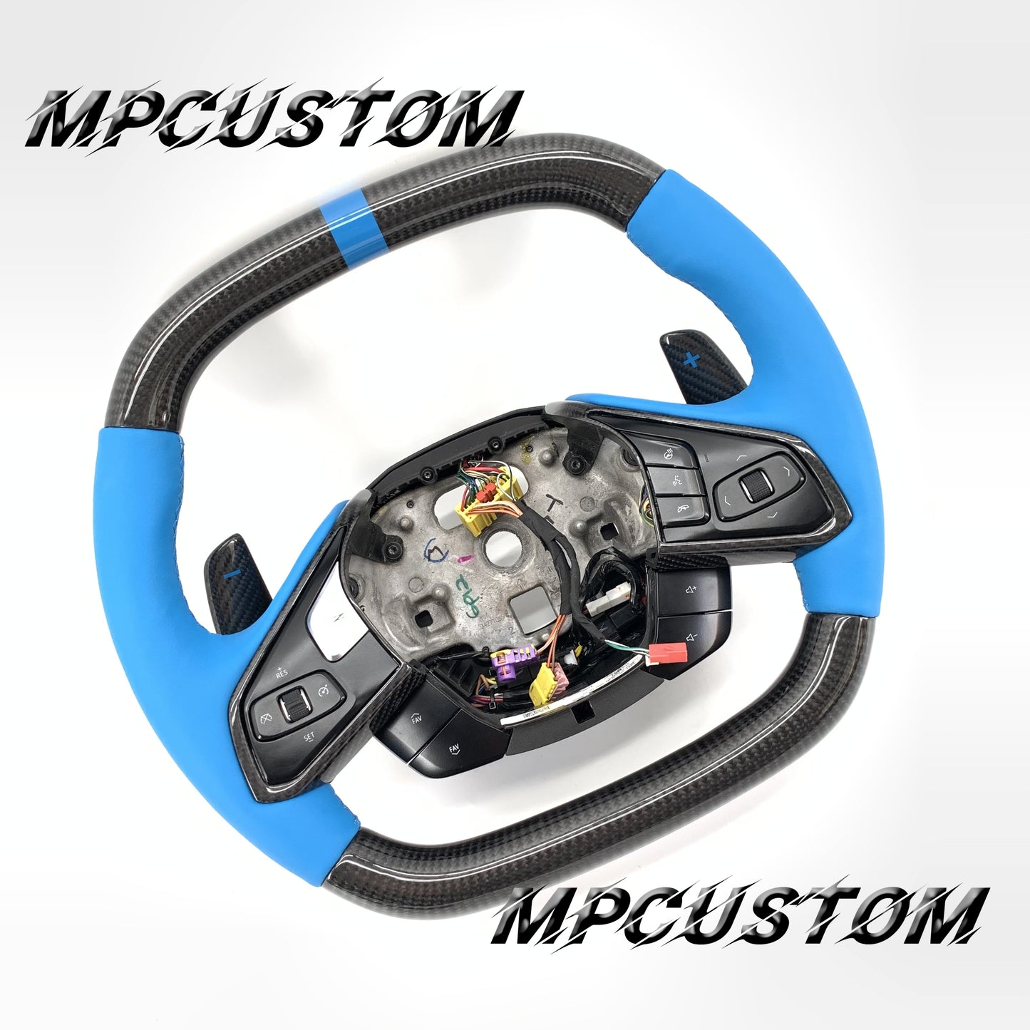 Mpcustom for Chevrolet Corvette C8 2020+ carbon fiber steering wheel blue stripe line and smooth