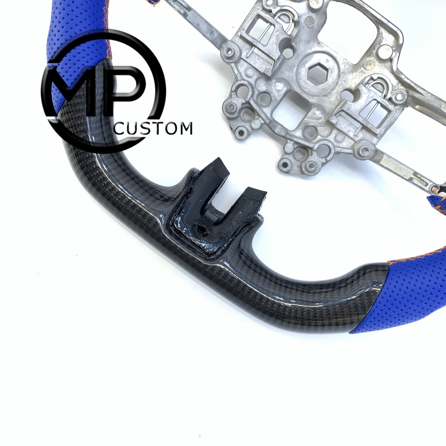 MPCUSTOM Fit For Ford mustang SHELBY GT350R 2018-2023 EcoBoost/GENUINE2018-2021 gloss carbon fiber steering wheel blue perforated leather thumb grips