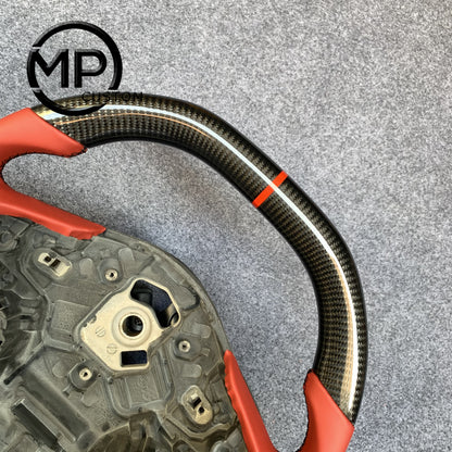 MPCUSTOM Fit For Toyota GR Supra A90 MKV MK4 MK5 2020-2025 carbon fiber steering wheel red smooth leather red center line