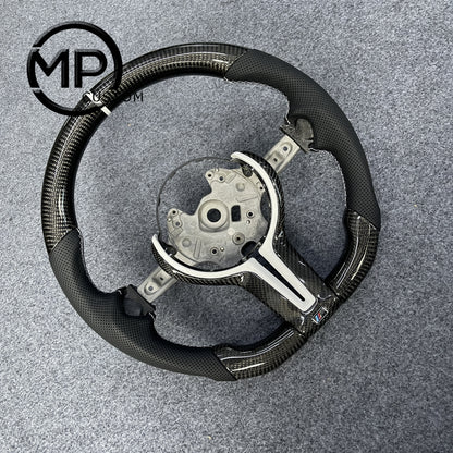 MPCUSTOM Fit For BMW M Sport F30 F31 F34 F10 F11 F07 / F12 F13 F06 X3 F25 X4 F26 X5 F15 M50d X6 F16 M50d F20 F21 M135i M140i F45 F46 F22 F23 M235i M240i F32 F33 F36 X1 F48 X2 F39 carbon fiber steering wheel black perforated leather white center line