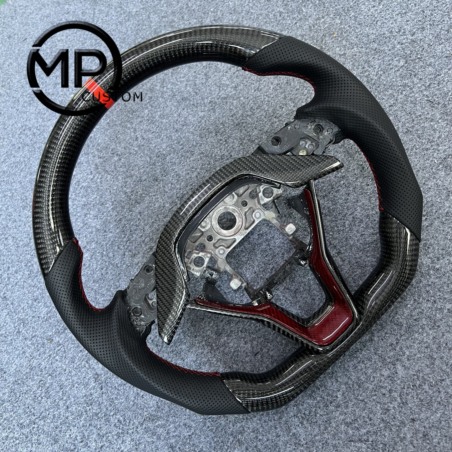 MPCUSTOM Fit For Honda 10th gen Accord/EXL EX LX 2018-2022/Insight 2019-2021 carbon fiber steering wheel black perforated leather red center line