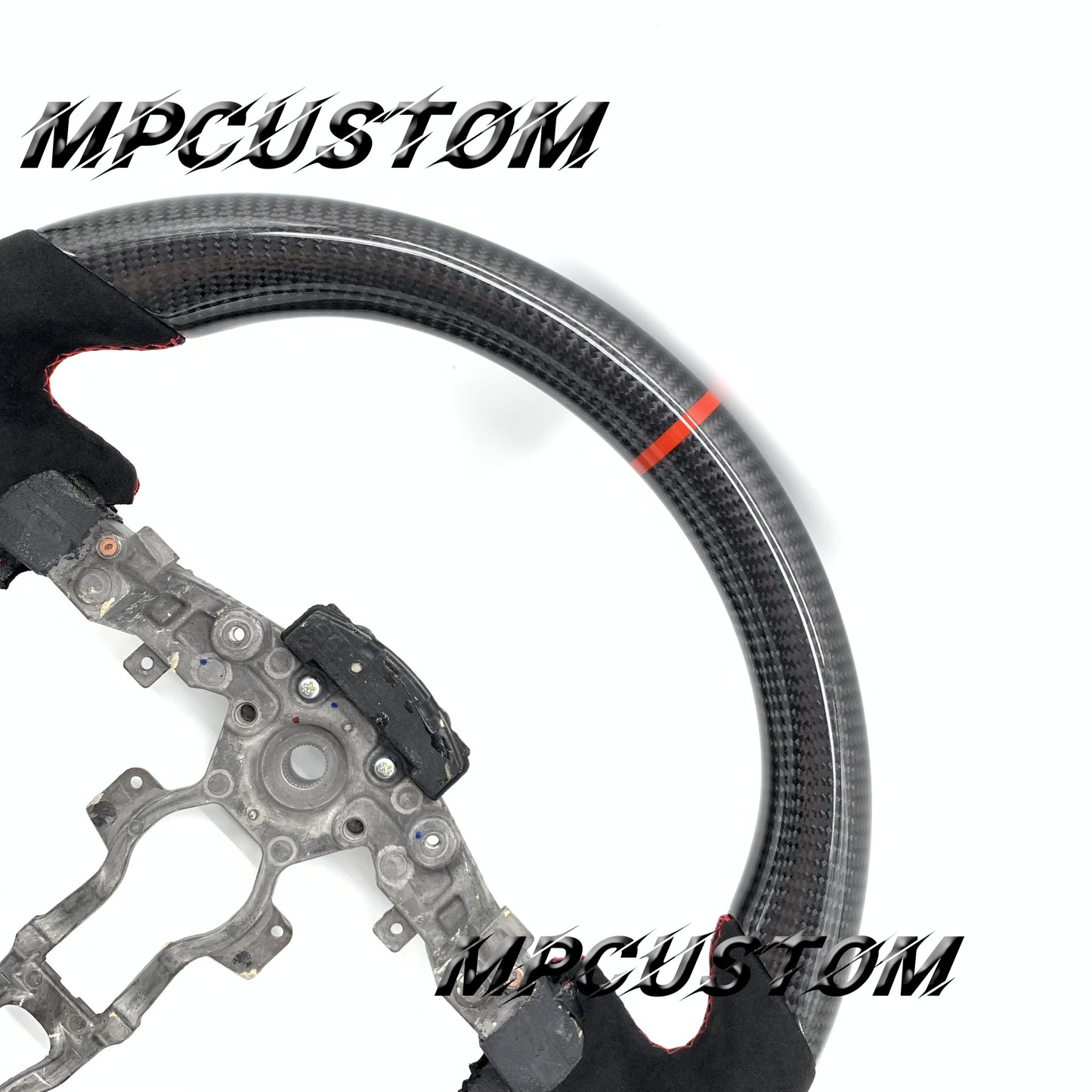 Mpcustom for Nissan 370z Juke z34 carbon fiber steering wheel red stripe line and red stitching