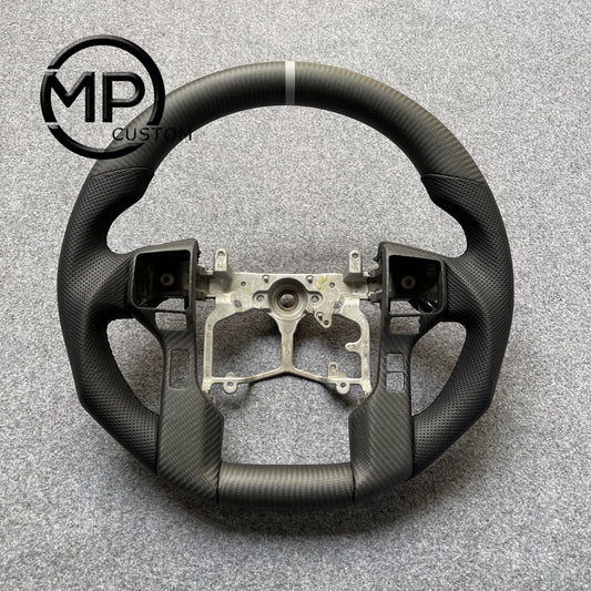 MPCUSTOM Fit For Toyota 4Runner Tundra Tacoma 2014-2017 carbon fiber steering wheel black perforated leather white center line