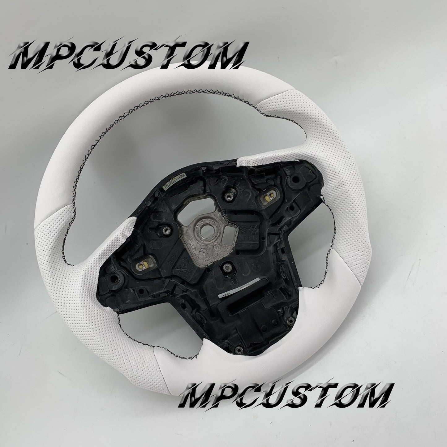 Mpcustom for Toyota Supra 2020 carbon fiber steering wheel round top and white perforated leather