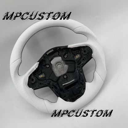 Mpcustom for Toyota Supra 2020 carbon fiber steering wheel round top and white perforated leather