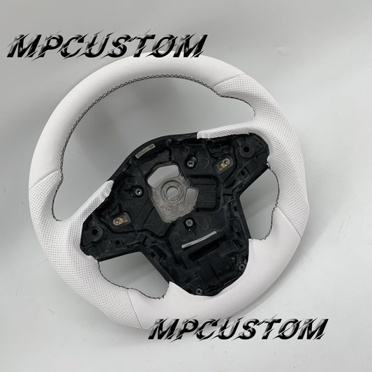 Mpcustom for Toyota Supra 2020 carbon fiber steering wheel round top and white perforated leather