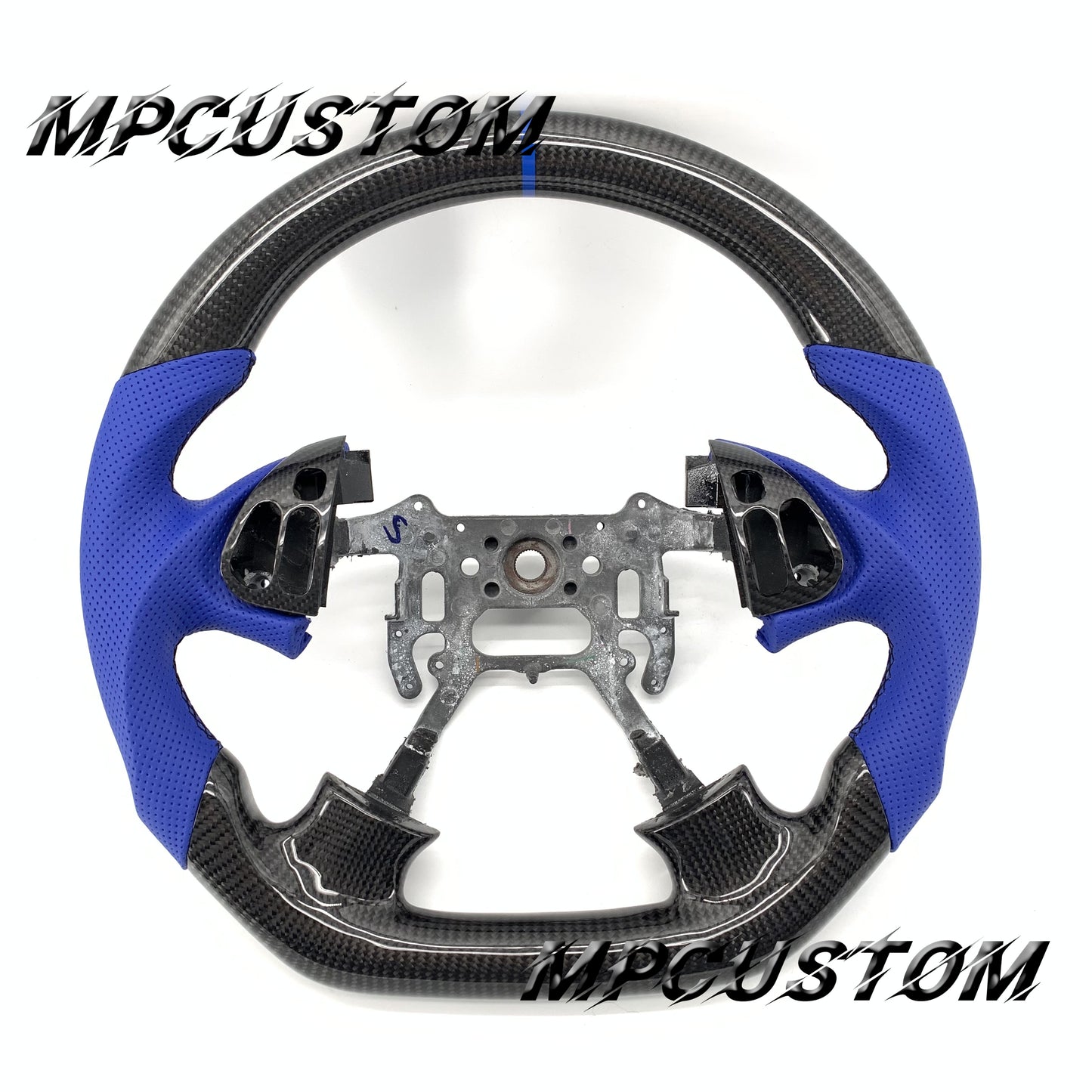 Mpcustom for Acura TL 2004-2006 carbon fiber steering wheel blue perforated leather