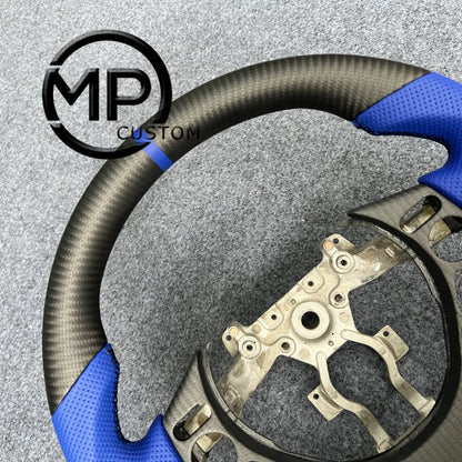 MPCUSTOM Fit For NISSAN GTR R30 2009-2016 matte carbon fiber steering wheel blue perforated leather blue line
