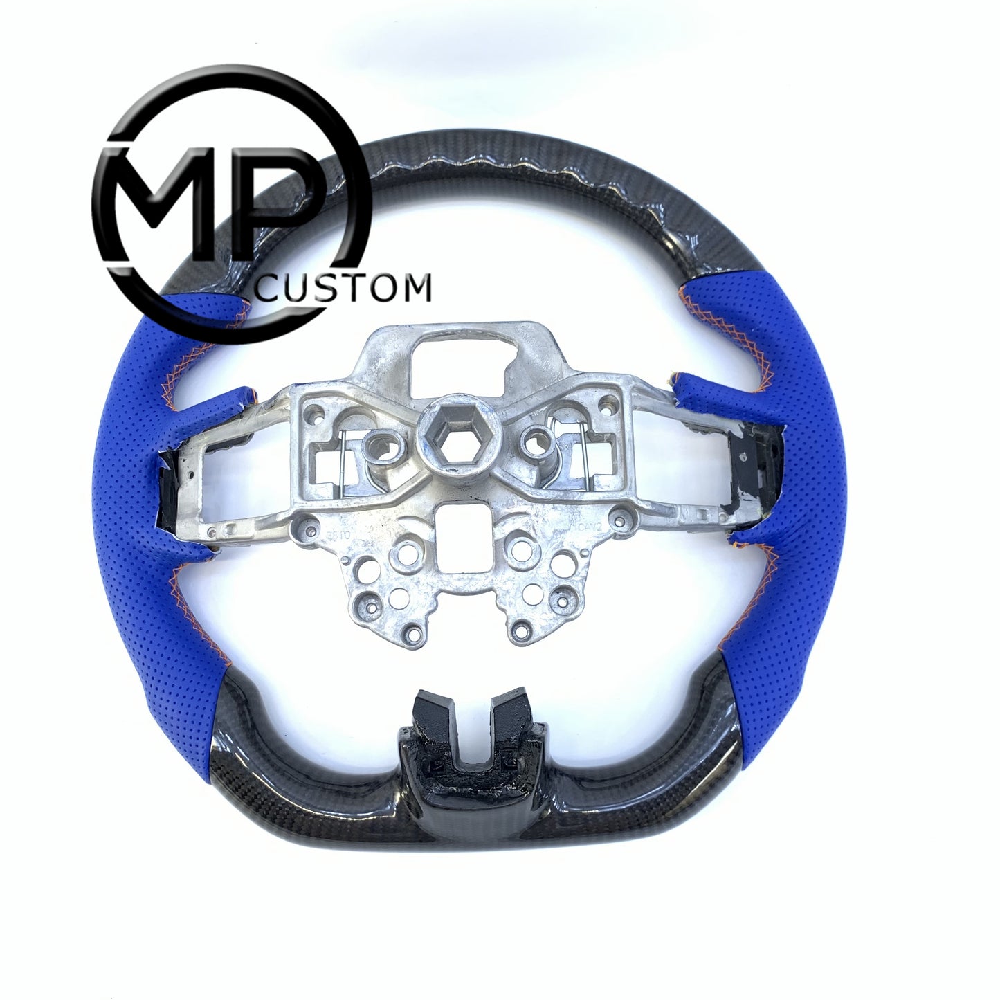 MPCUSTOM Fit For Ford mustang SHELBY GT350R 2018-2023 EcoBoost/GENUINE2018-2021 gloss carbon fiber steering wheel blue perforated leather thumb grips