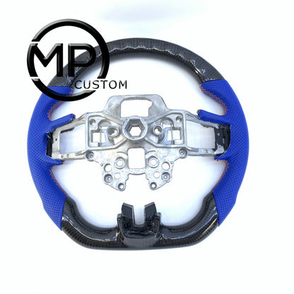 MPCUSTOM Fit For Ford mustang SHELBY GT350R 2018-2023 EcoBoost/GENUINE2018-2021 gloss carbon fiber steering wheel blue perforated leather thumb grips