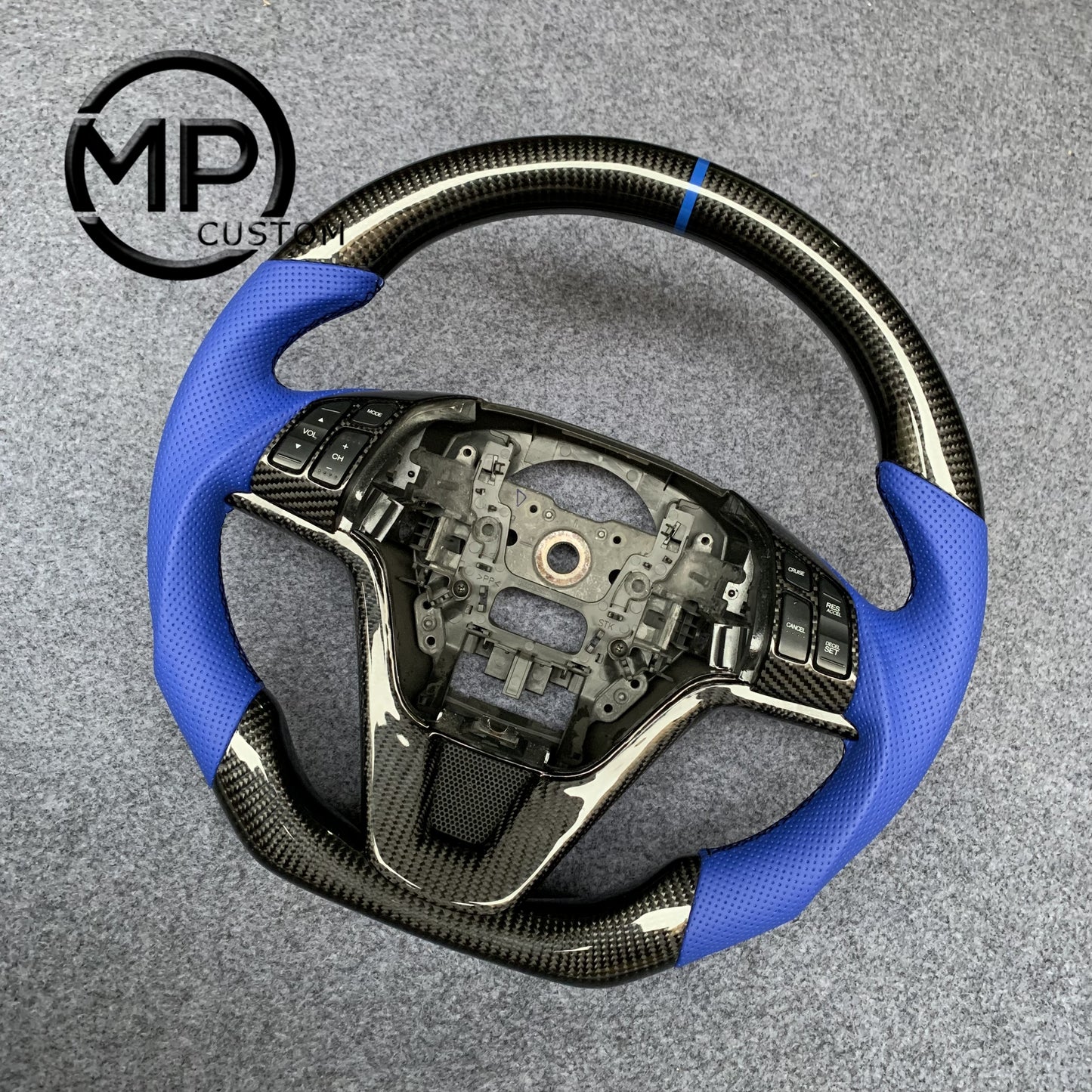 MPCUSTOM Fit For Honda CR-V CRV 2007-2011 carbon fiber steering wheel blue perforated leather blue center line