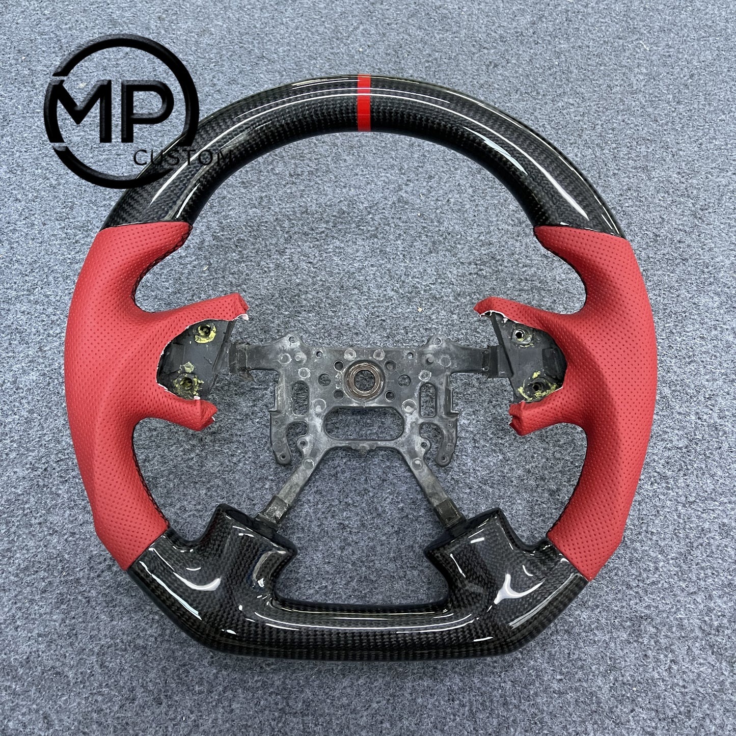 MPCUSTOM Fit For Acura TL 2004-2006 carbon fiber steering wheel red perforated leather red center line