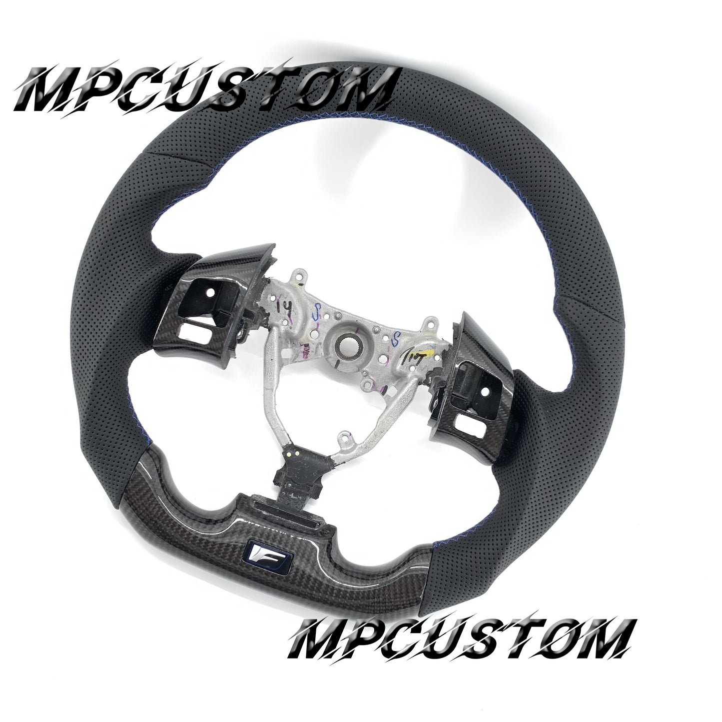 Mpcustom for Lexus IS250 2006-2013 carbon fiber steering wheel round top and blue stitching