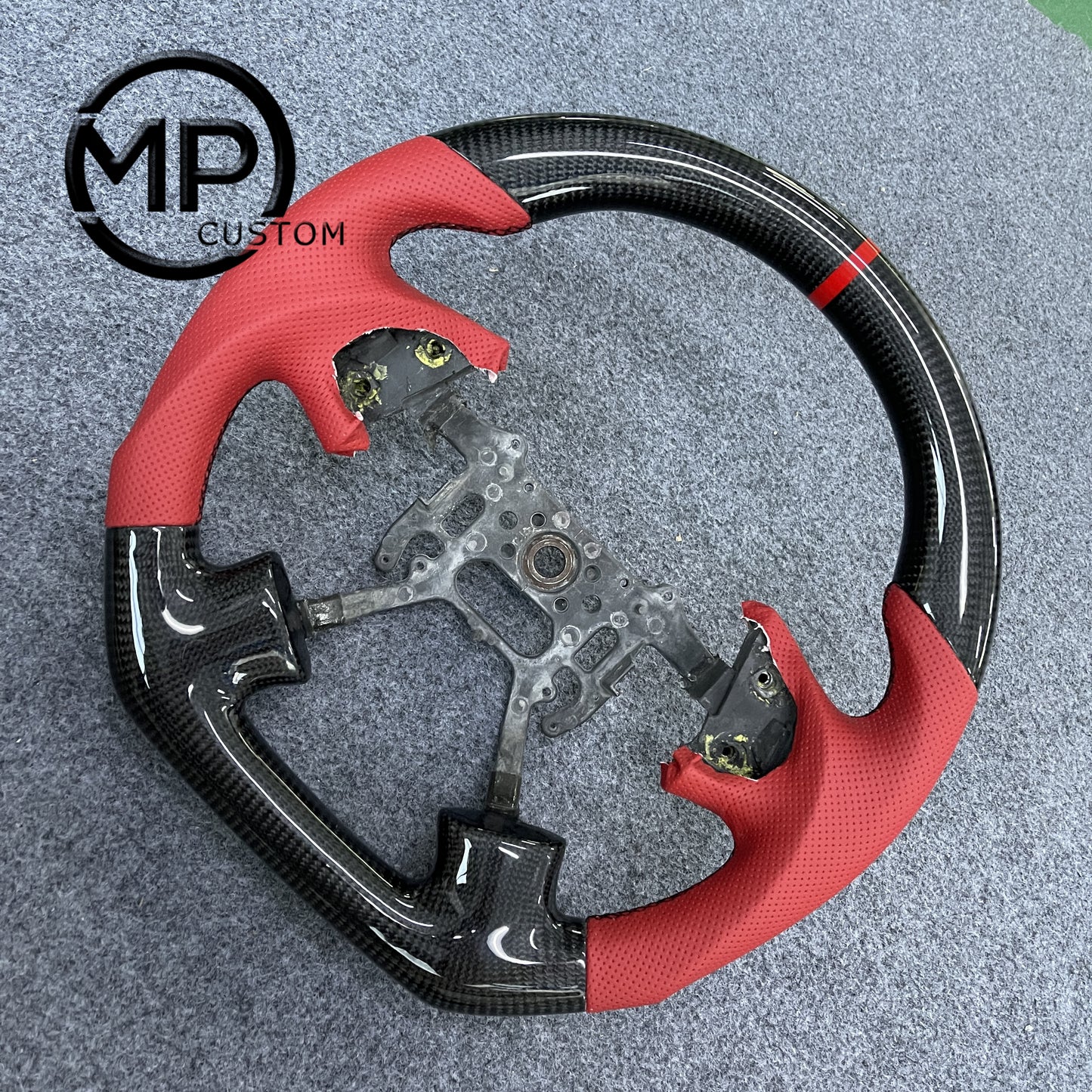 MPCUSTOM Fit For Acura TL 2004-2006 carbon fiber steering wheel red perforated leather red center line