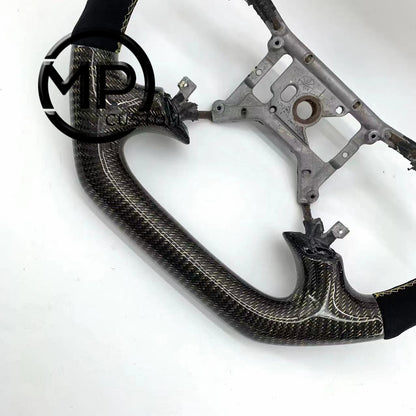 MPCUSTOM Fit For Ford mustang GT 1999-2004 gloss golden wire carbon fiber steering wheel black Alcantara yellow line