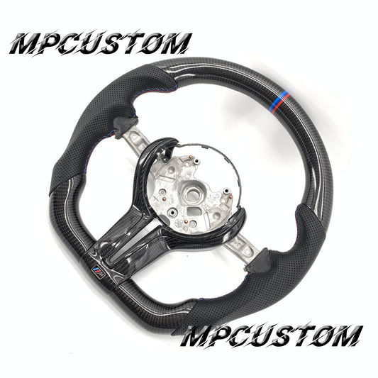 Mpcustom for BMW M2 F87/M3 F80/M4 F82/F83/M5F10/F90 carbon fiber steering wheel round top and perforated leather