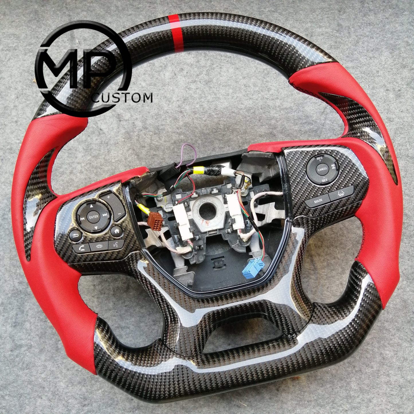 MPCUSTOM Fit For Honda pilot 2019-2022 carbon fiber steering wheel red perforated leather red center line thumb grips