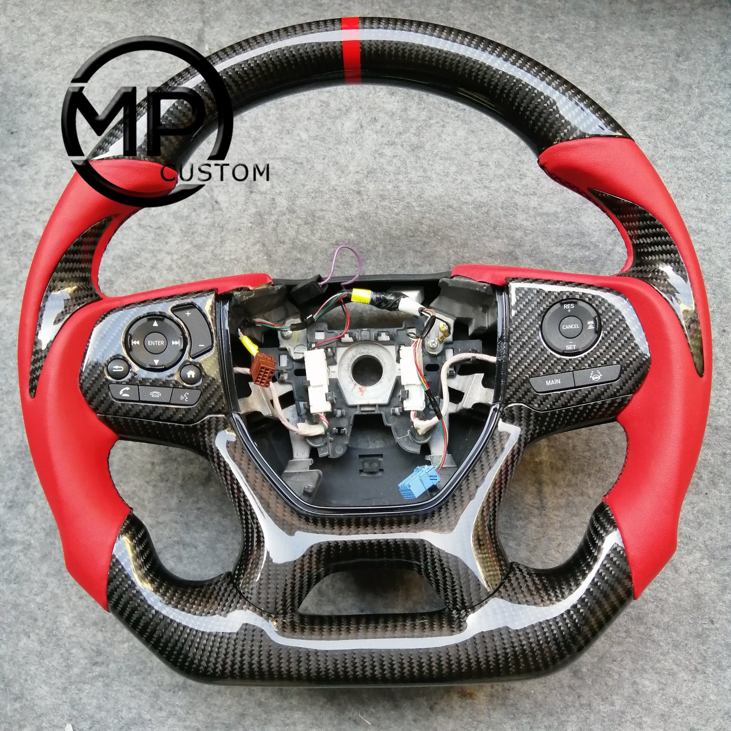 MPCUSTOM Fit For Honda pilot 2019-2022 carbon fiber steering wheel red perforated leather red center line thumb grips