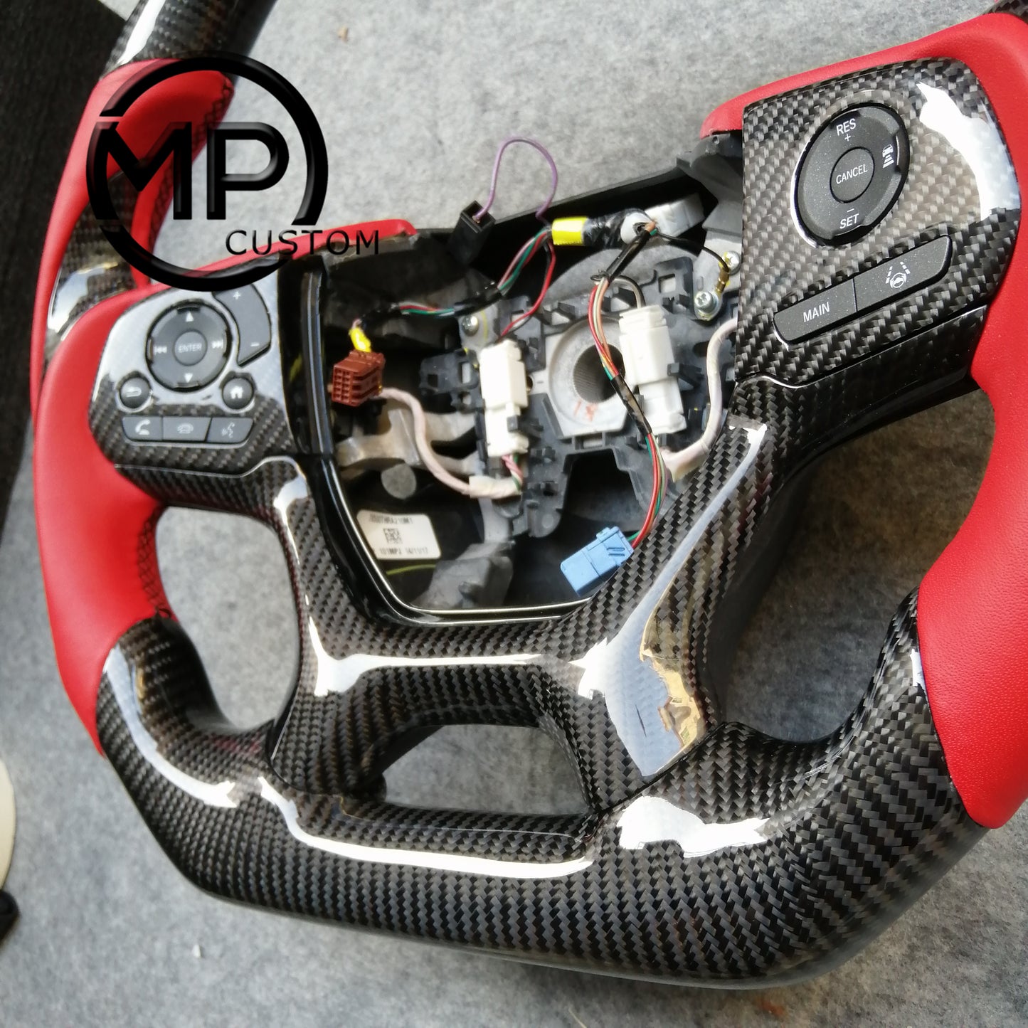 MPCUSTOM Fit For Honda pilot 2019-2022 carbon fiber steering wheel red perforated leather red center line thumb grips