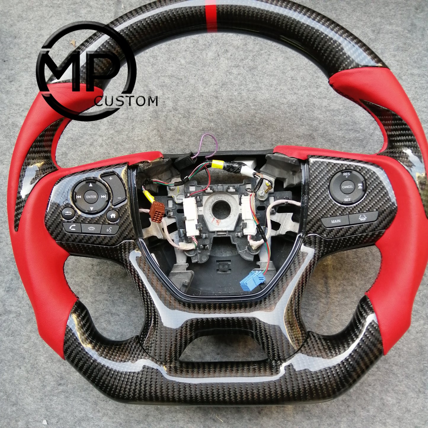 MPCUSTOM Fit For Honda pilot 2019-2022 carbon fiber steering wheel red perforated leather red center line thumb grips