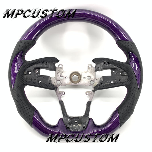 Mpcustom for Honda 10th Gen Civic 2016+ carbon fiber steering wheel purple stitching and flat bottom