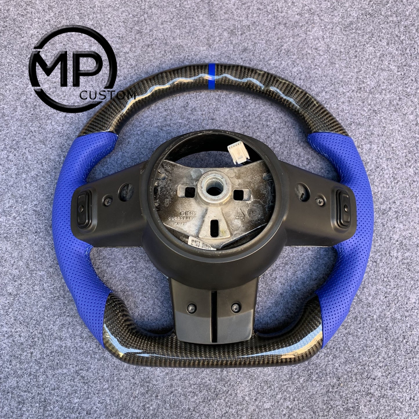MPCUSTOM Fit For 2011-2017 Jeep Wrangler JK carbon fiber steering wheel blue perforated leather blue center line