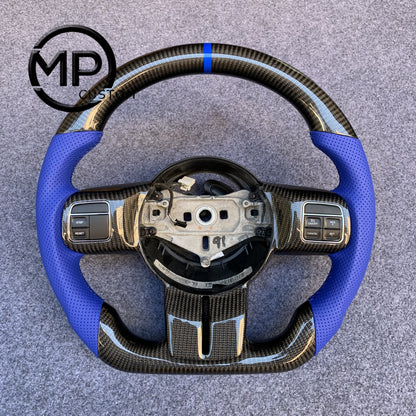 MPCUSTOM Fit For 2011-2017 Jeep Wrangler JK carbon fiber steering wheel blue perforated leather blue center line