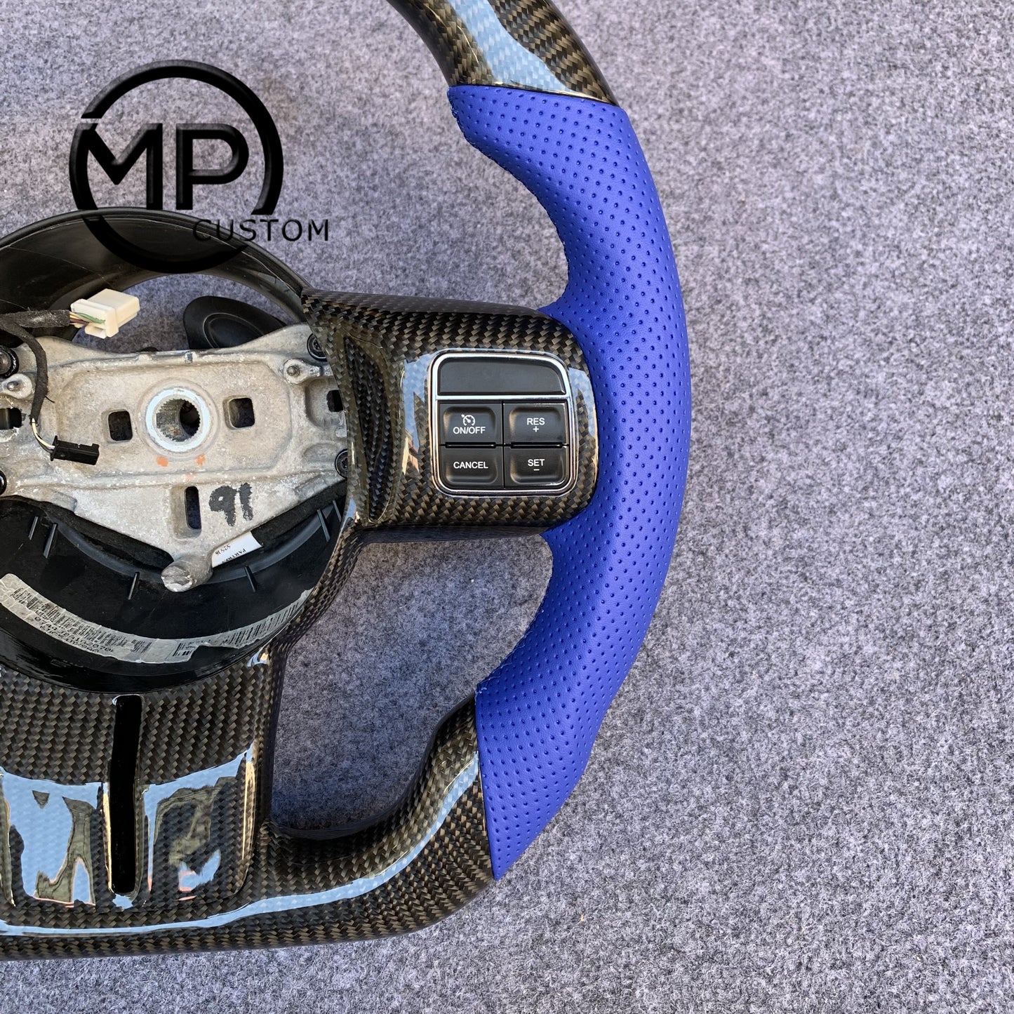 MPCUSTOM Fit For 2011-2017 Jeep Wrangler JK carbon fiber steering wheel blue perforated leather blue center line