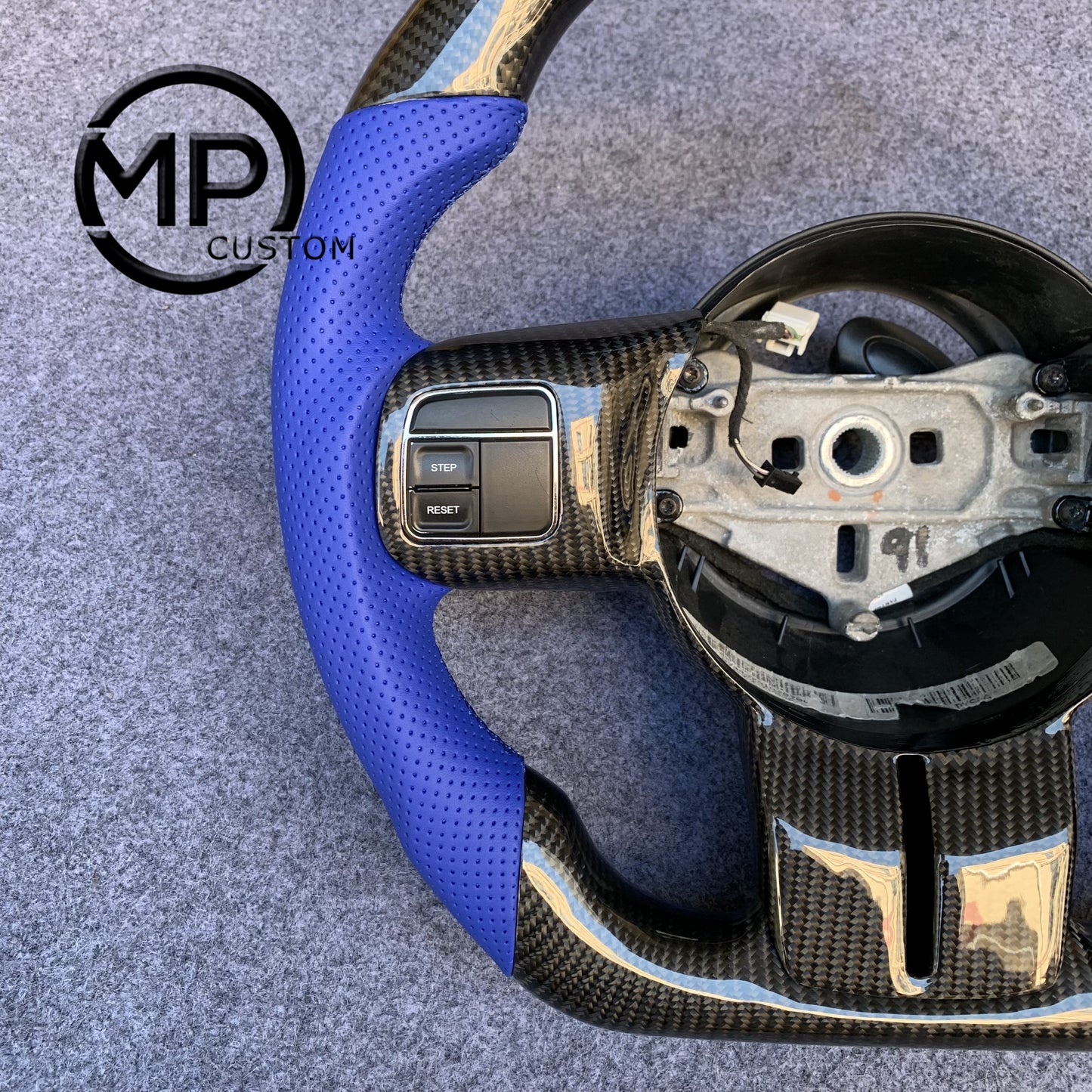 MPCUSTOM Fit For 2011-2017 Jeep Wrangler JK carbon fiber steering wheel blue perforated leather blue center line