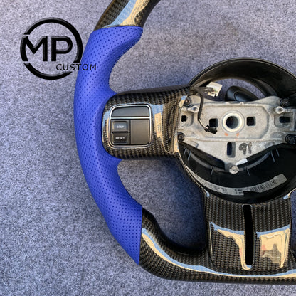 MPCUSTOM Fit For 2011-2017 Jeep Wrangler JK carbon fiber steering wheel blue perforated leather blue center line