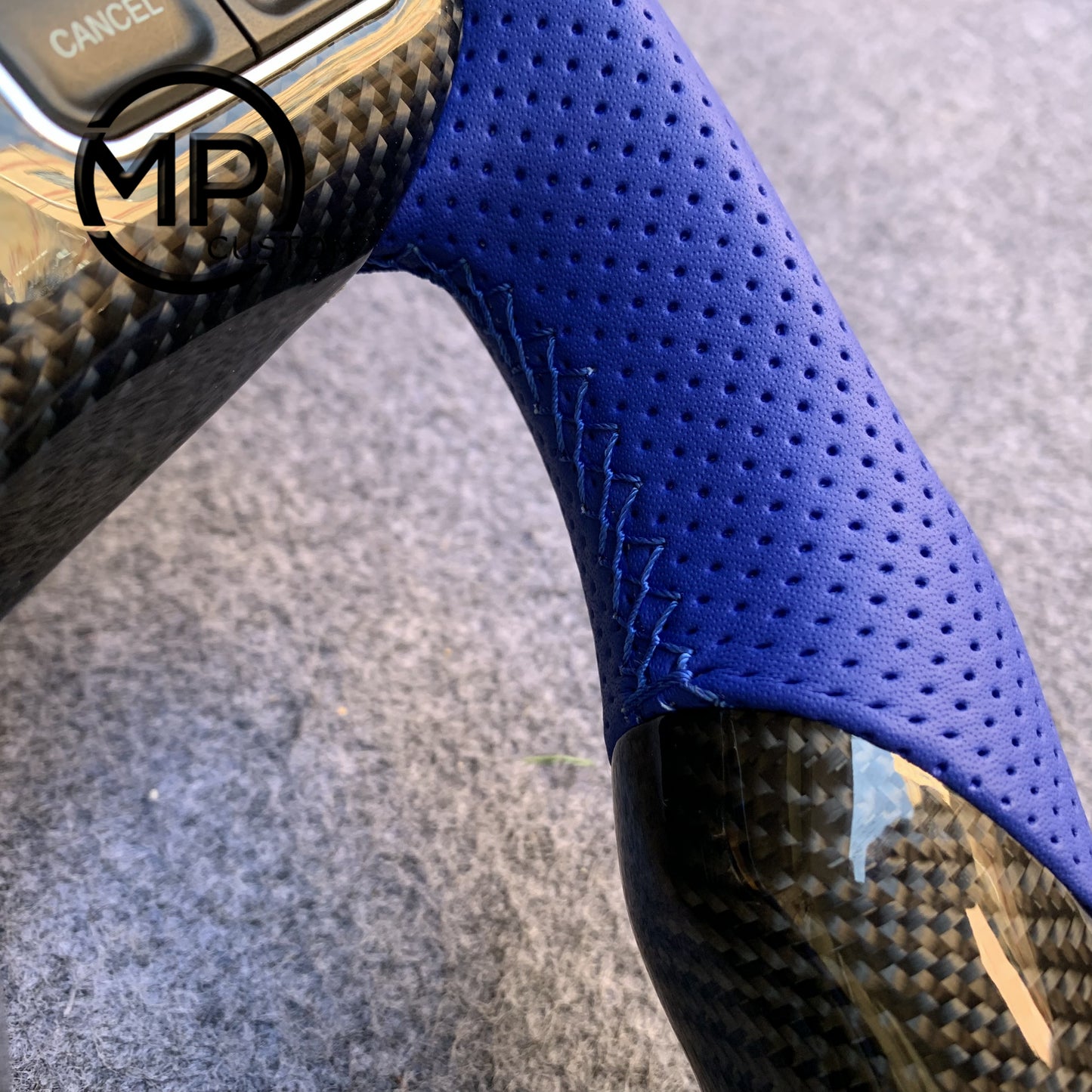 MPCUSTOM Fit For 2011-2017 Jeep Wrangler JK carbon fiber steering wheel blue perforated leather blue center line