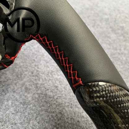 MPCUSTOM Fit For Ford mustang SHELBY GT350R 2018-2023 EcoBoost/GENUINE2018-2021 carbon fiber steering wheel black smooth leather red center line