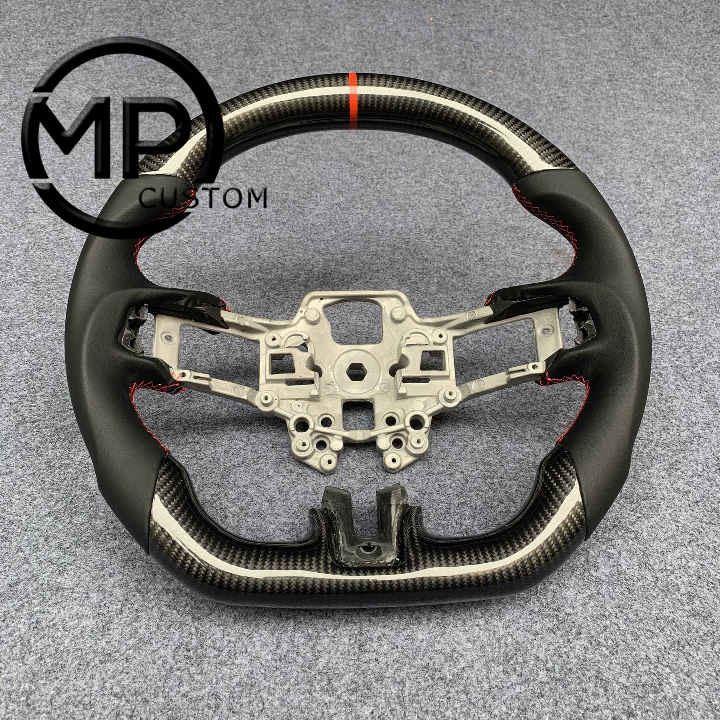 MPCUSTOM Fit For Ford mustang SHELBY GT350R 2018-2023 EcoBoost/GENUINE2018-2021 carbon fiber steering wheel black smooth leather red center line
