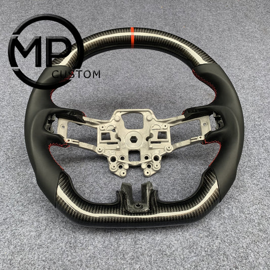MPCUSTOM Fit For Ford mustang SHELBY GT350R 2018-2023 EcoBoost/GENUINE2018-2021 carbon fiber steering wheel black smooth leather red center line