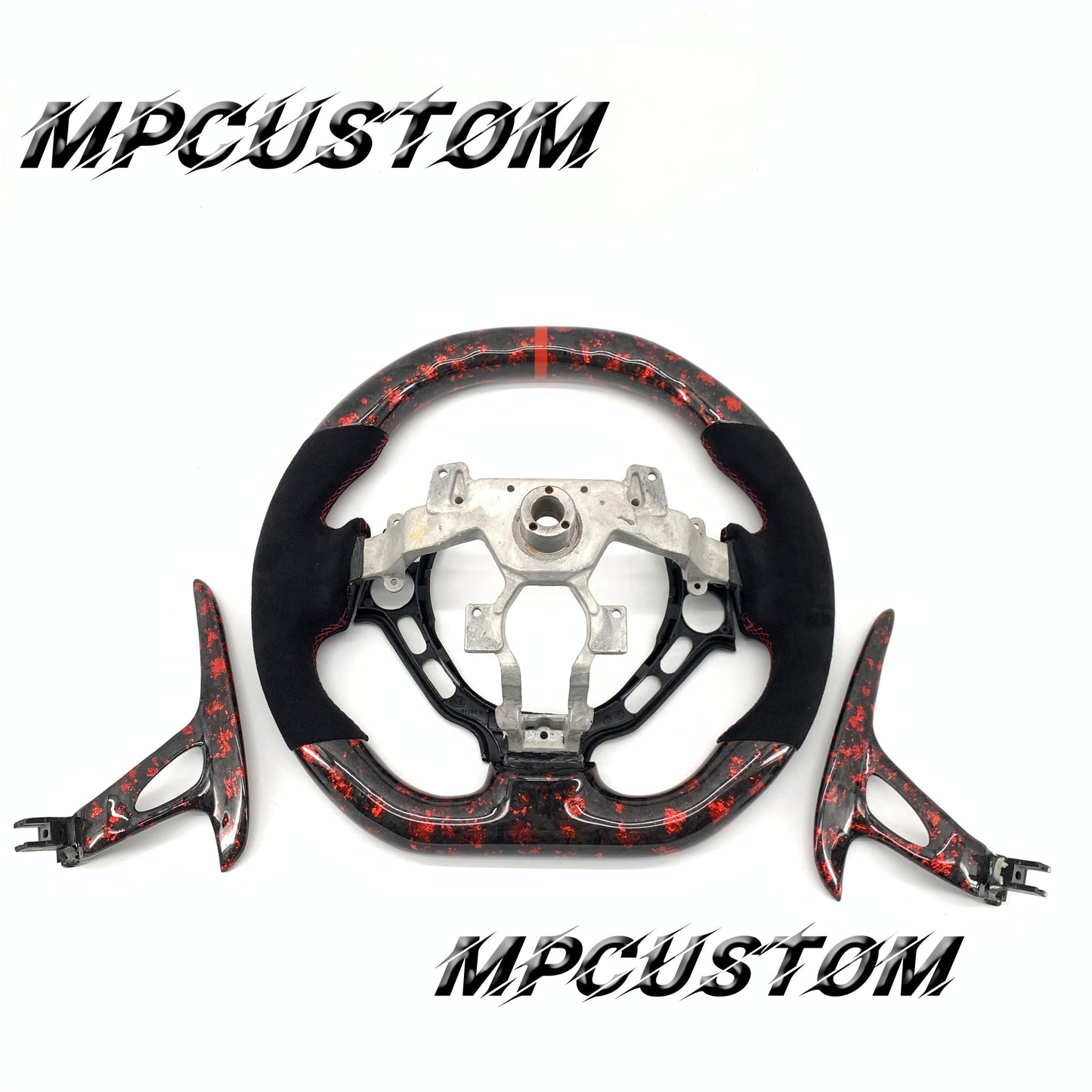 Mpcustom for Nissan GTR R35 2009-2016 carbon fiber steering wheel red stripe line and flat top