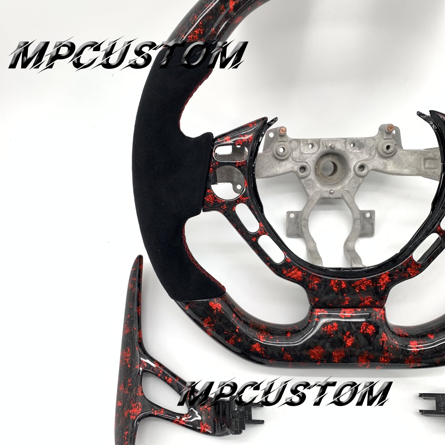 Mpcustom for Nissan GTR R35 2009-2016 carbon fiber steering wheel red stripe line and flat top