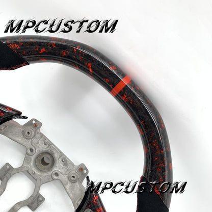 Mpcustom for Nissan GTR R35 2009-2016 carbon fiber steering wheel red stripe line and flat top