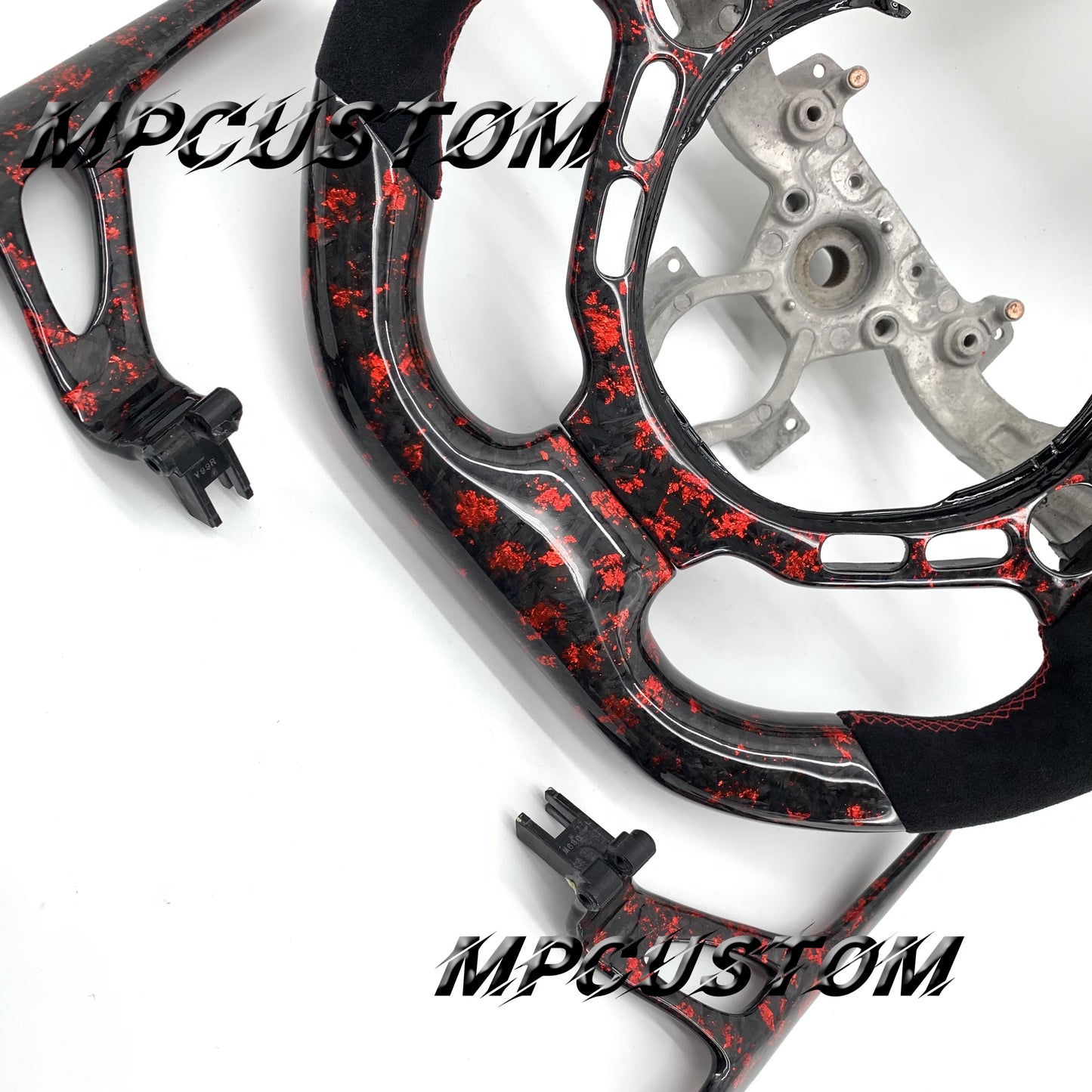 Mpcustom for Nissan GTR R35 2009-2016 carbon fiber steering wheel red stripe line and flat top