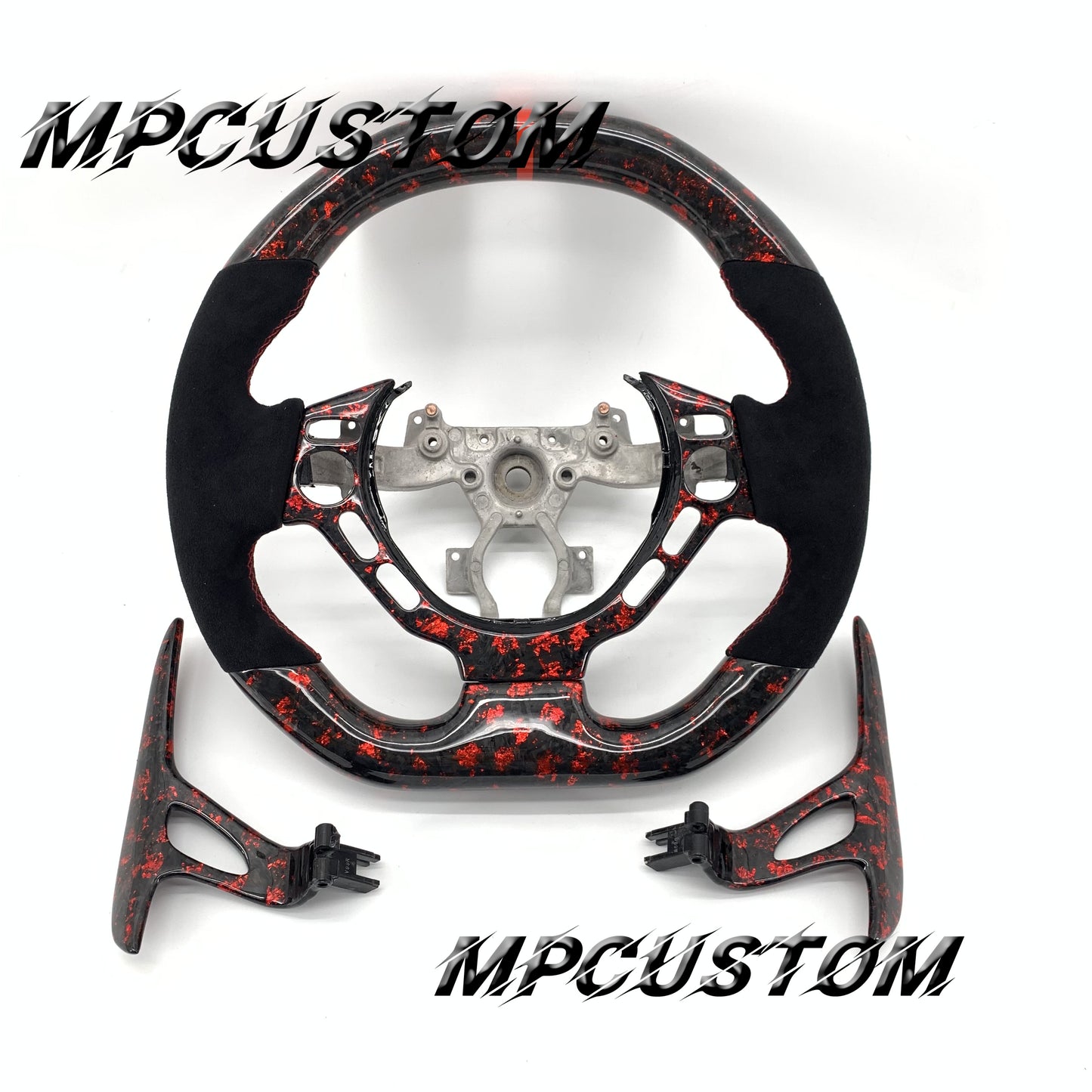 Mpcustom for Nissan GTR R35 2009-2016 carbon fiber steering wheel red stripe line and flat top