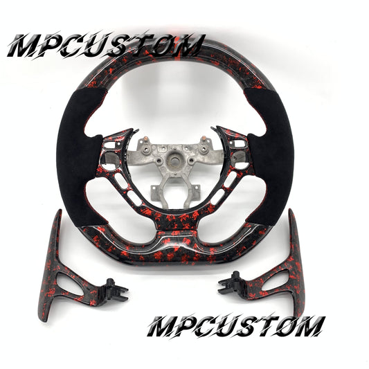 Mpcustom for Nissan GTR R35 2009-2016 carbon fiber steering wheel red stripe line and flat top