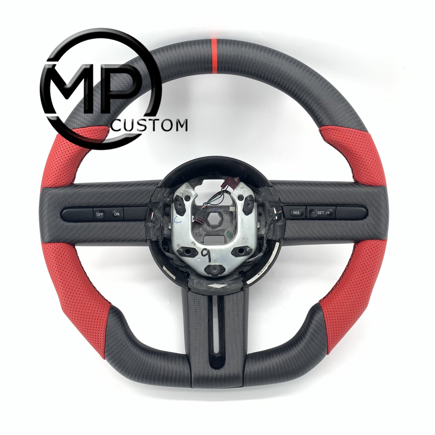MPCUSTOM Fit For Ford mustang 2005-2009 matte carbon fiber steering wheel red smooth leather red center line