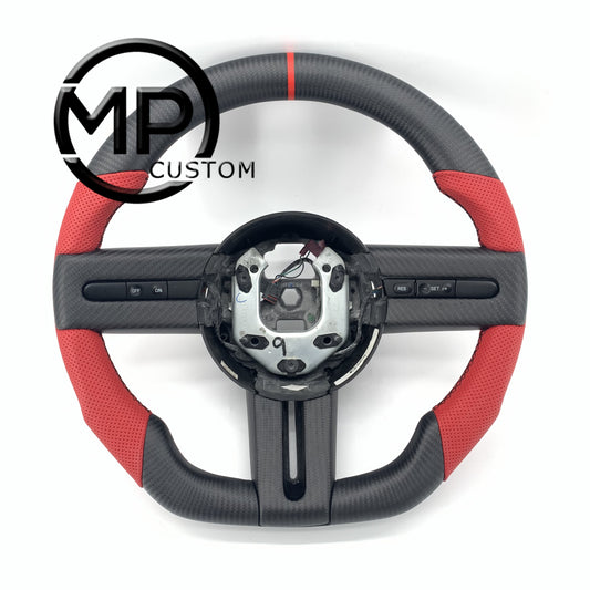 MPCUSTOM Fit For Ford mustang 2005-2009 matte carbon fiber steering wheel red smooth leather red center line