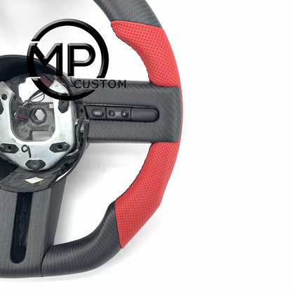 MPCUSTOM Fit For Ford mustang 2005-2009 matte carbon fiber steering wheel red smooth leather red center line