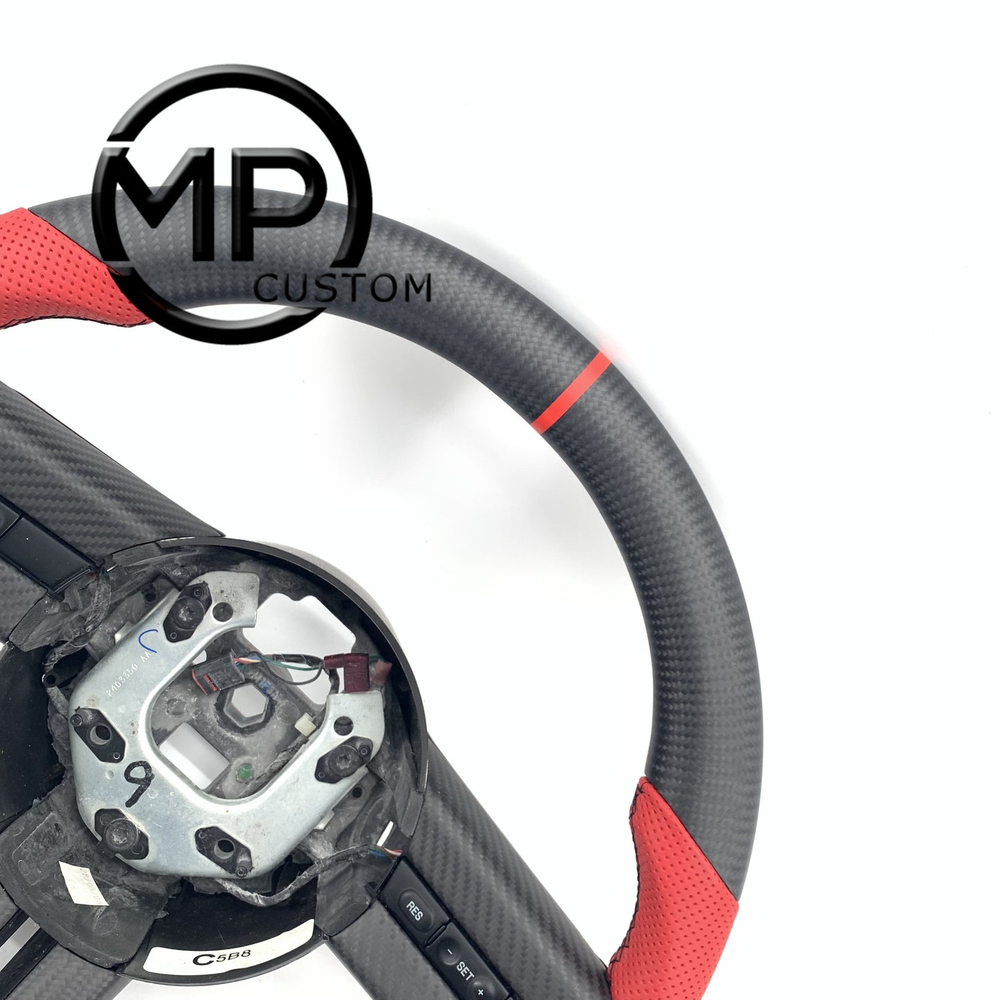 MPCUSTOM Fit For Ford mustang 2005-2009 matte carbon fiber steering wheel red smooth leather red center line